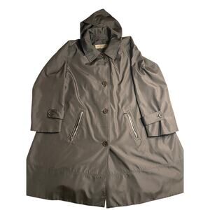 Marc New York Andrew Marc Hooded Raincoat Black Zip Pocket Trench Coat